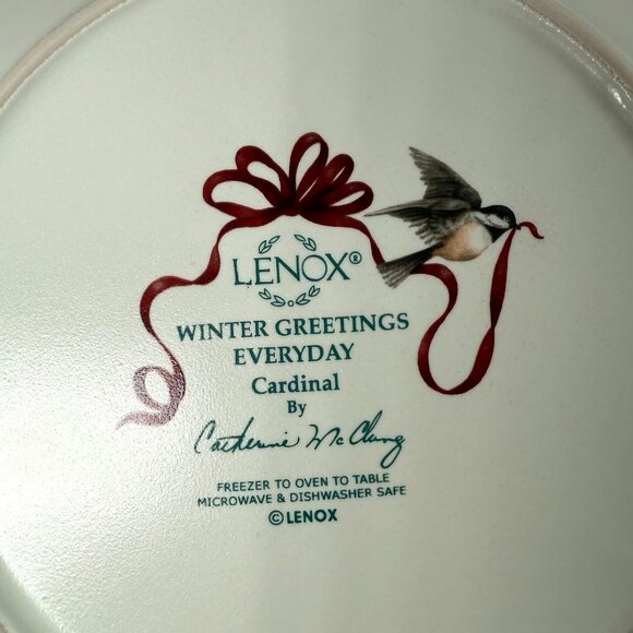 LENOX “Winter Greetings” Everyday Cardinal Salad Plate - Set of 2, Red Ribbons, - Picture 6 of 6